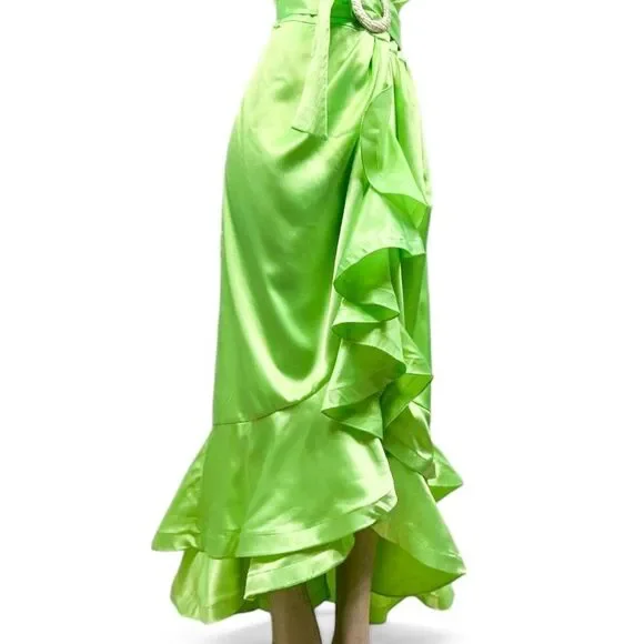 BRONX and BANCO Neon Green Lika Belted Asymmetric Ruffle Wrap Dress Size… - Picture 6 of 11